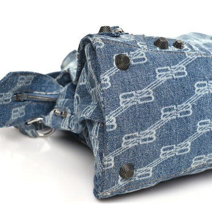 Balenciaga Denim BB Monogram Neo Cagole City Handbag Blue 9 of 10