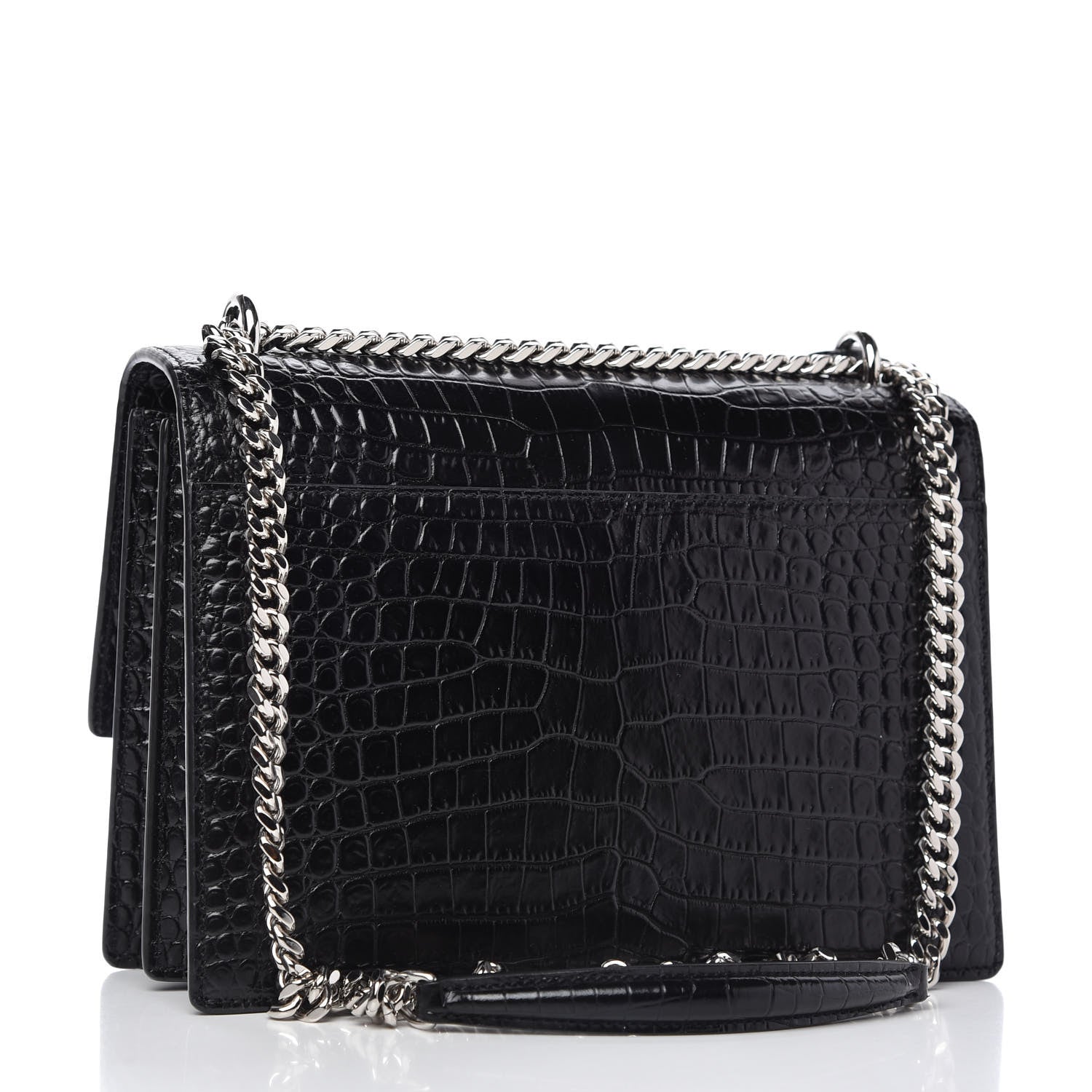 Saint Laurent Calfskin Crocodile Embossed Medium Monogram Sunset Black 3 of 9