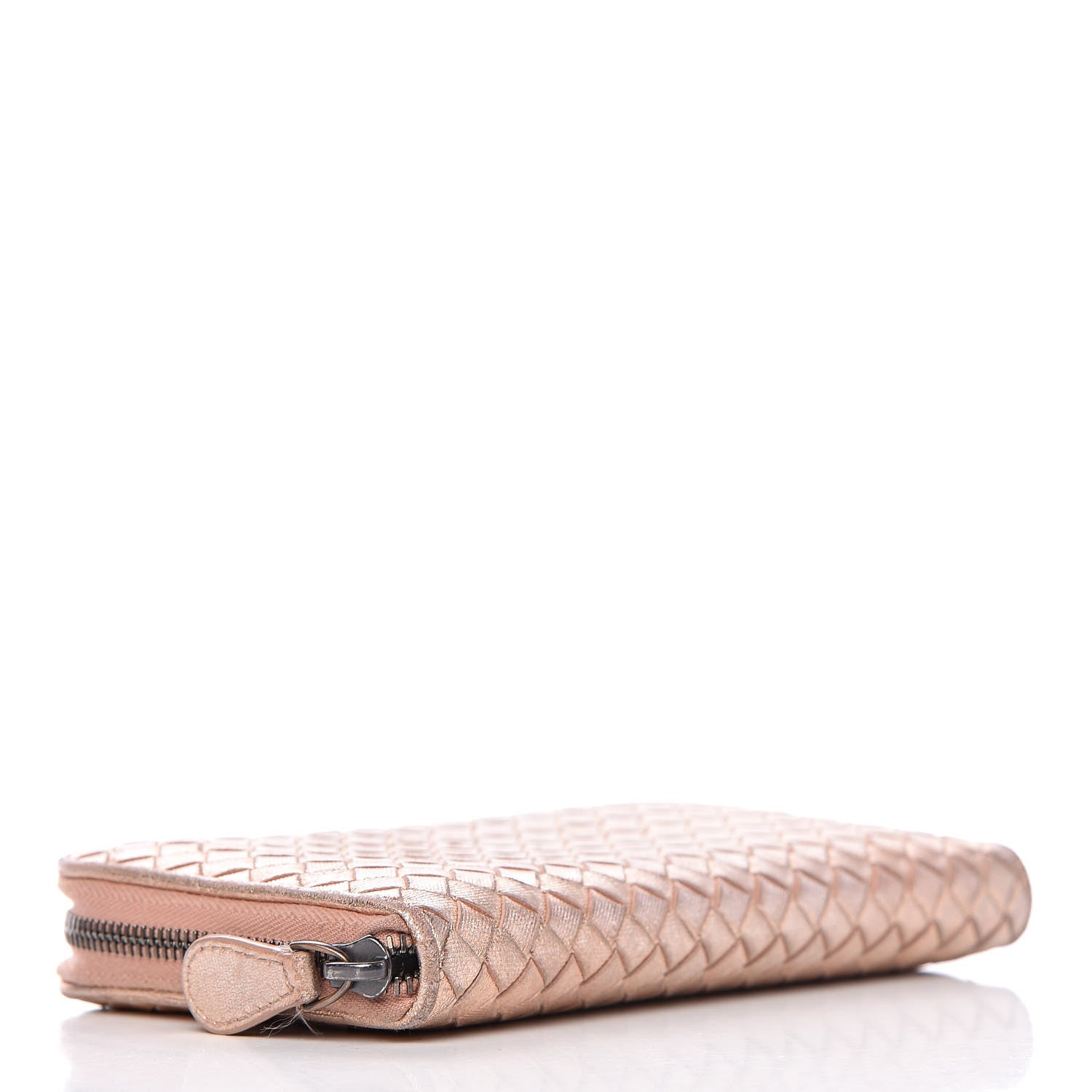 Bottega Veneta Metallic Grosgrain Intrecciato Zip Around Wallet Rose Gold 4 of 11