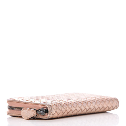 Bottega Veneta Metallic Grosgrain Intrecciato Zip Around Wallet Rose Gold 4 of 11