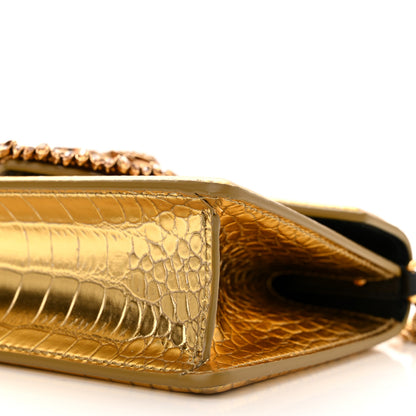 Dolce & Gabbana Metallic Calfskin Crocodile Embossed Devotion Envelope Top Handle Bag Gold 9 of 10