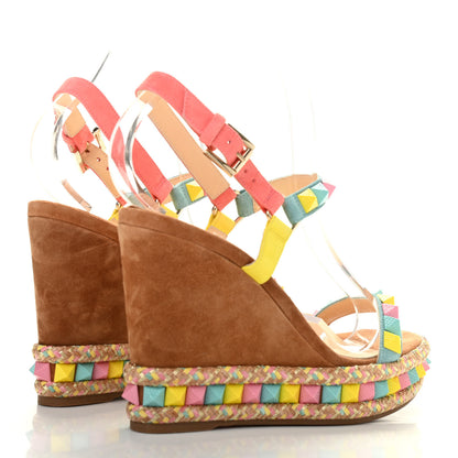 Christian Louboutin Veau Velours Pyraclou 110 Wedge Sandals 38 Biscotto 4 of 13