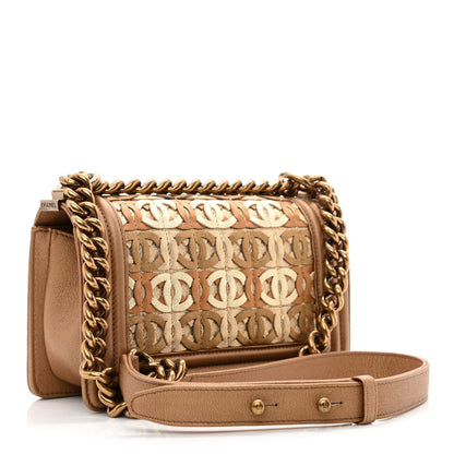 Chanel Metallic Lambskin Small Golden CC Boy Flap Dark Gold 3 of 10