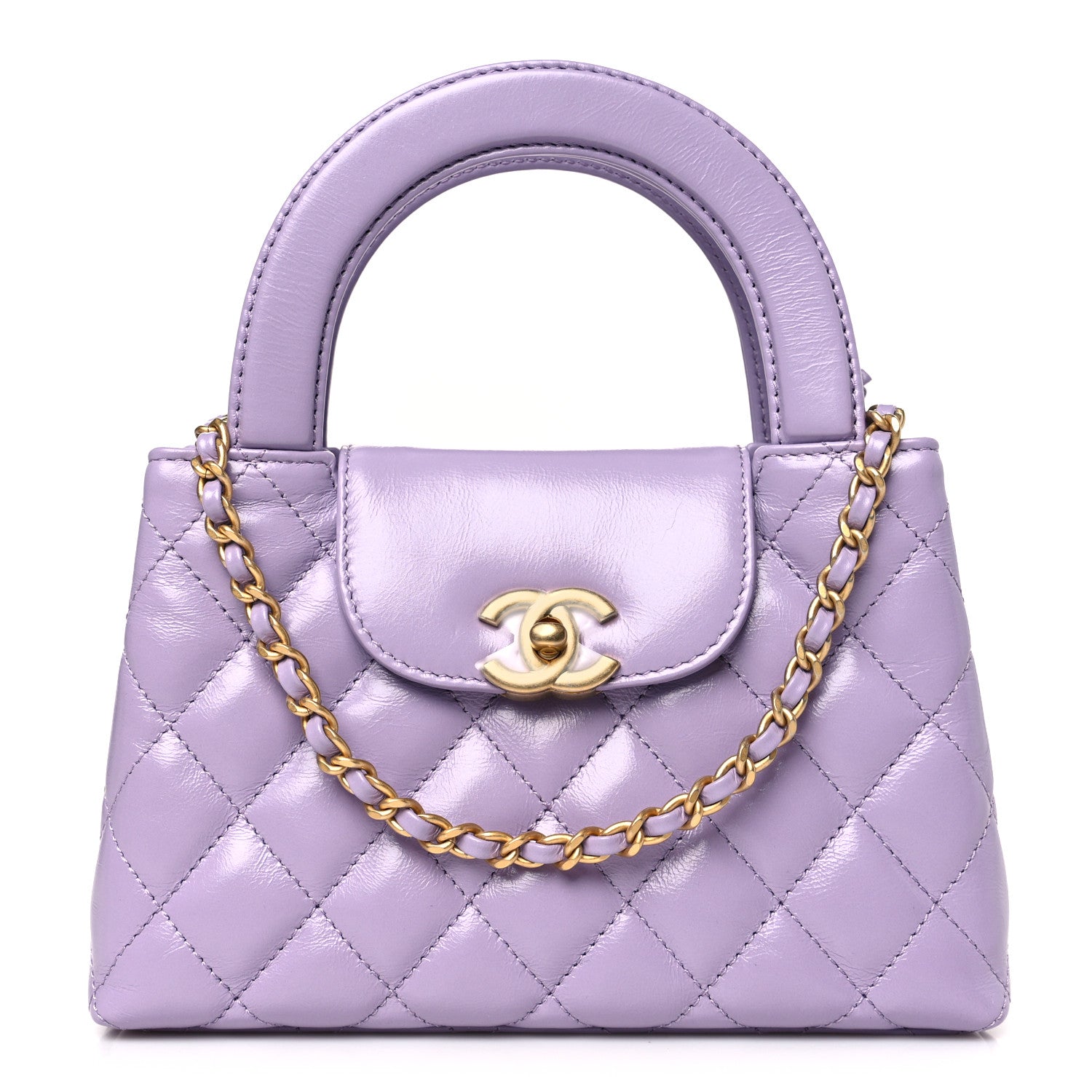 Chanel Shiny Aged Calfskin Quilted Nano Kelly Shopper Lilac 1 of 10