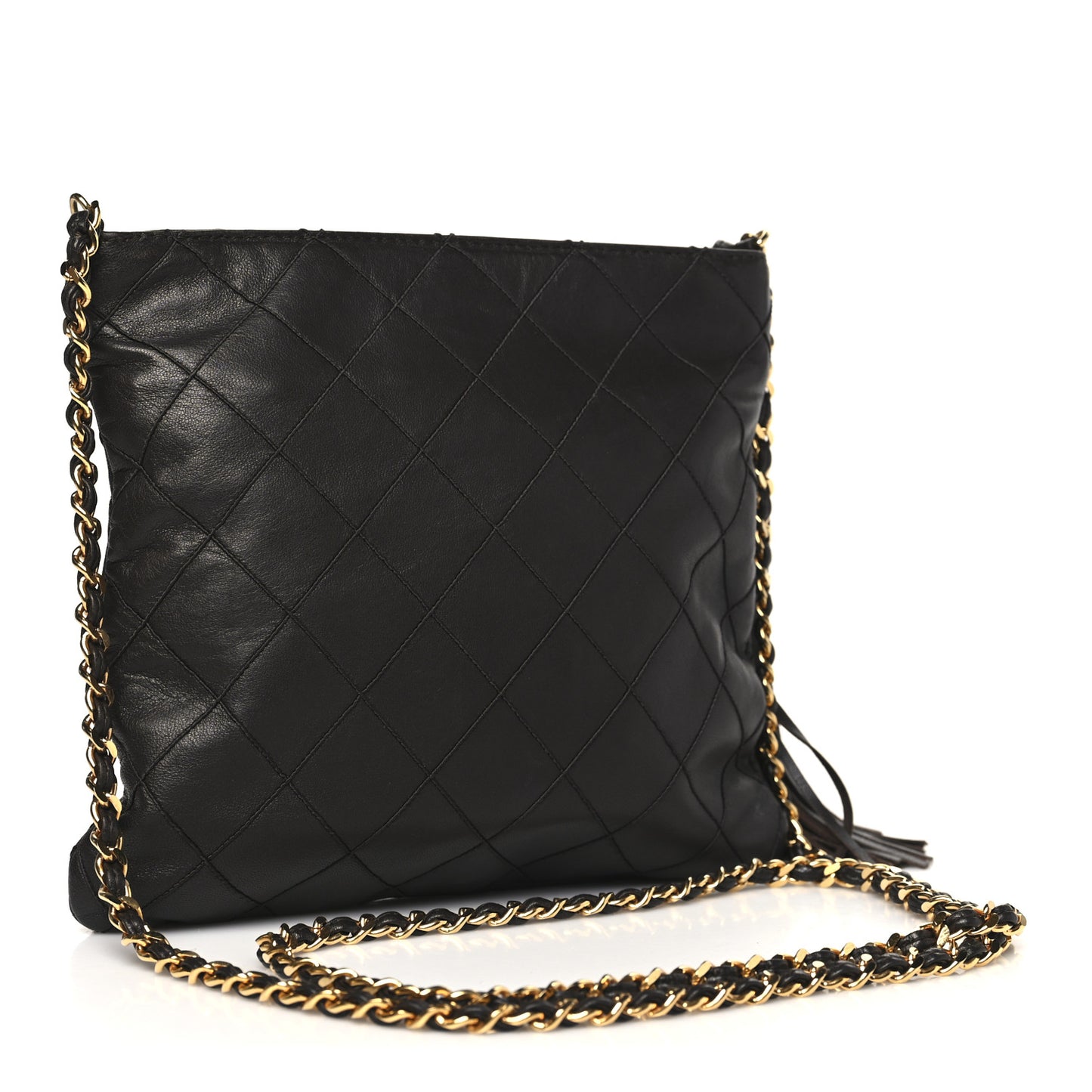 Lambskin Quilted Tassel Shoulder Bag Brown
