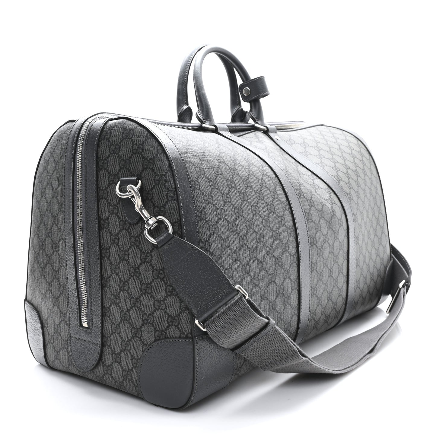 GG Supreme Monogram Textured Dollar Calfskin Large Savoy Duffle Bag Grey Black Graphite Grey