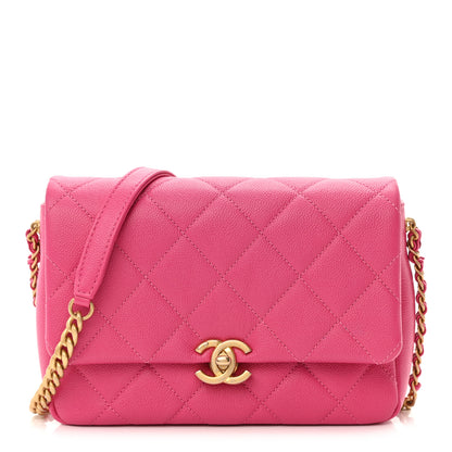 Chanel Shiny Caviar Quilted Small Chain Melody Flap Dark Pink 1 of 11