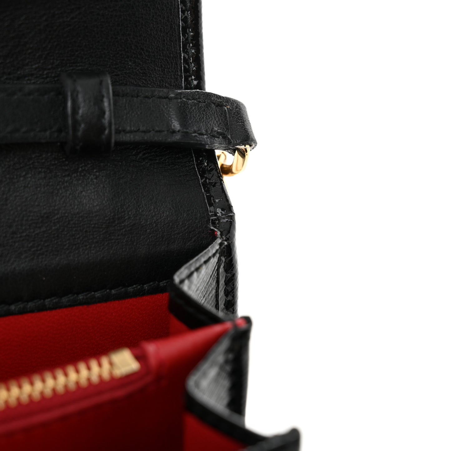 Saffiano Vernice Metal Triangle Chain Crossbody Bag Black