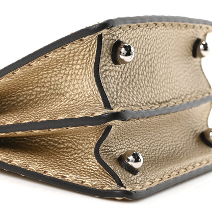 Fendi Metallic Cuoio Roma Sellerissima Nappa Sintetica Tape Stitch Petite Peekaboo I SEE U Iconic Satchel Platino 8 of 9