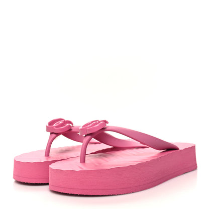 Gucci Rubber Chevron Womens GG Thong Sandals 37 Pink Tropical Flower 3 of 8