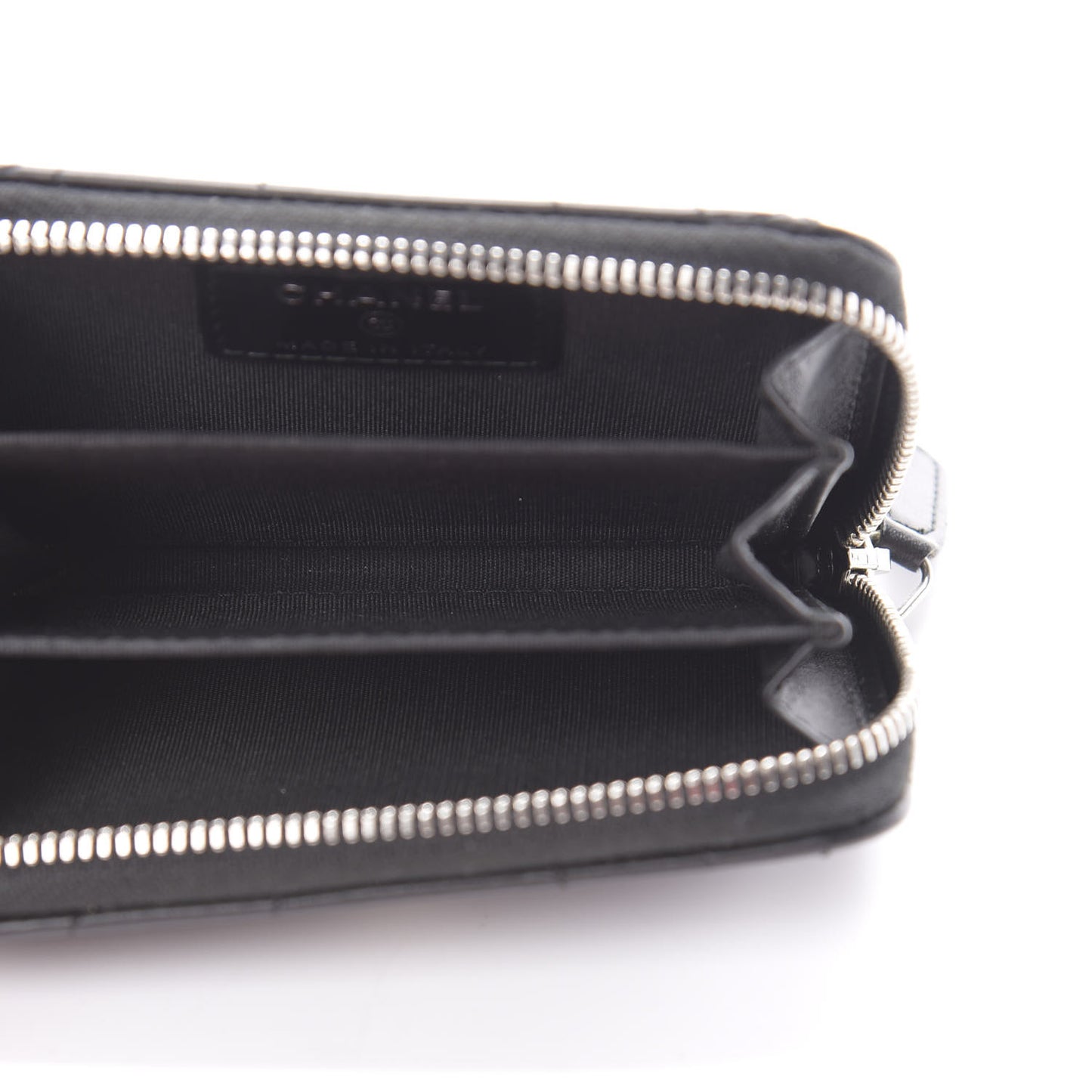 Lambskin Camellia Embossed Studded Zip Coin Purse Black