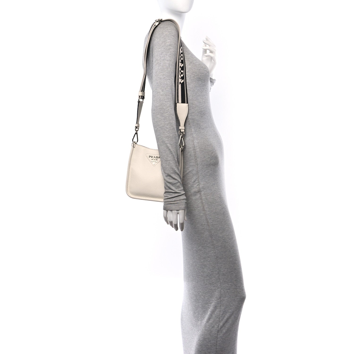 Prada Vitello Daino Soft Mini Hobo Messenger Bag White 2 of 11