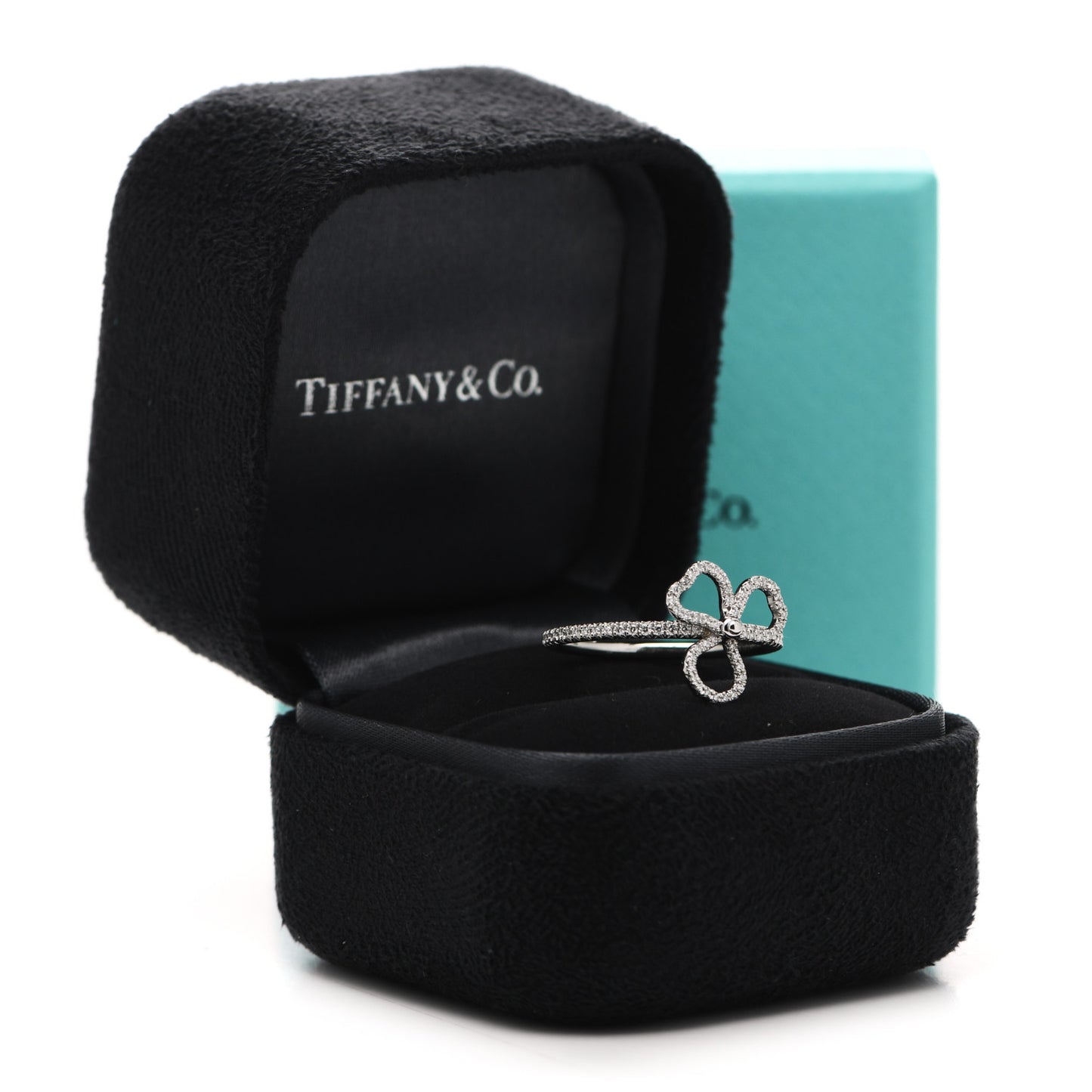 Platinum Diamond Small Open Paper Flowers Ring 54 6.75