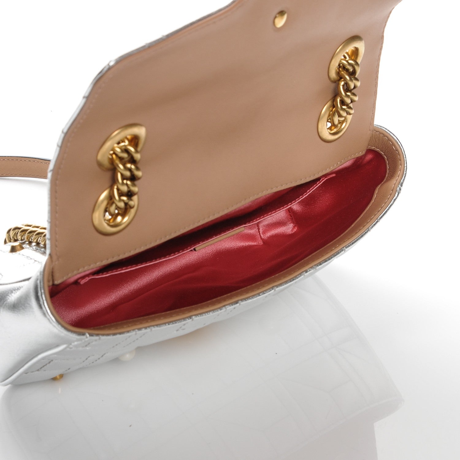 Gucci Metallic Calfskin Matelasse Studded Mini Pearly GG Marmont Shoulder Bag Silver 5 of 7