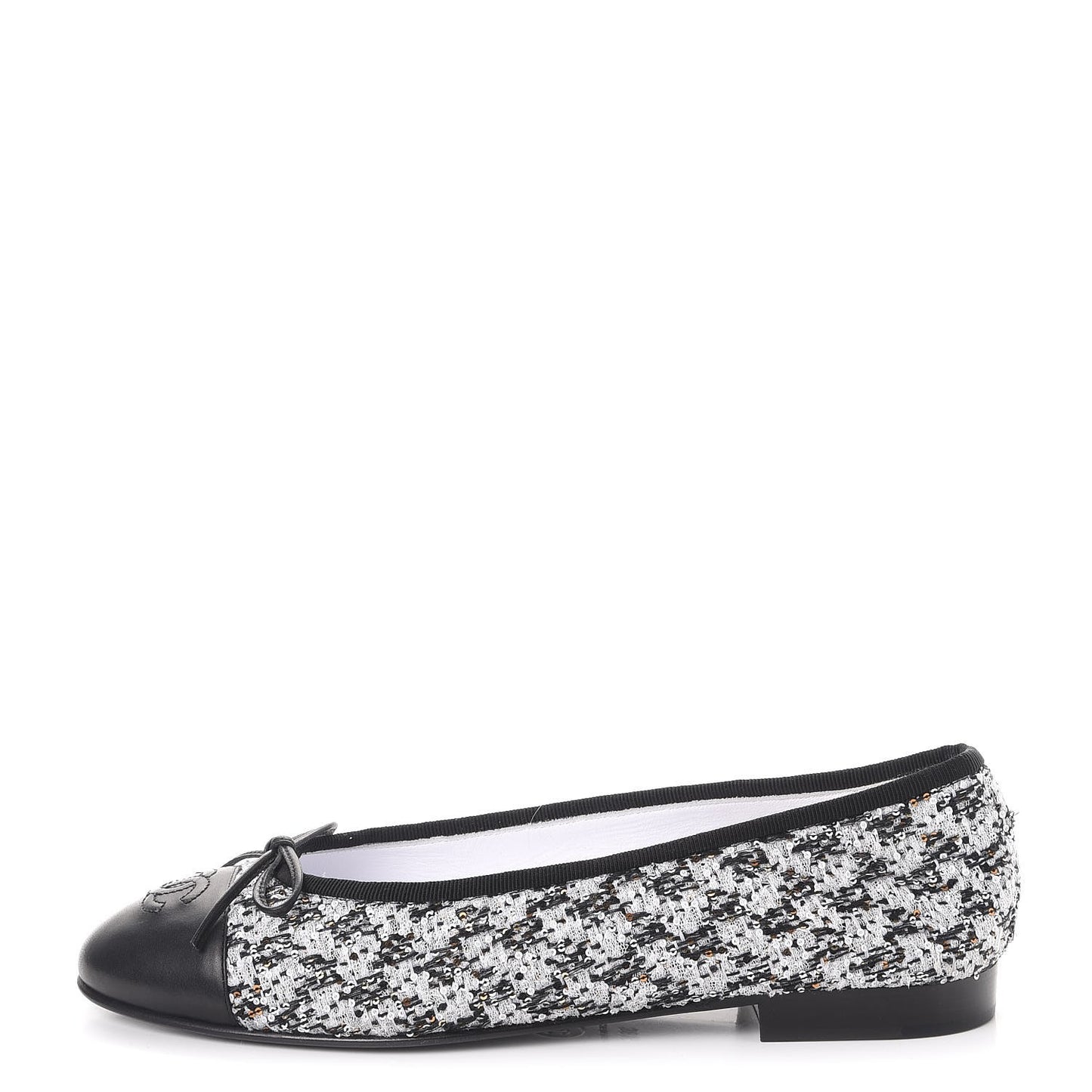 Tweed Sequin Cap Toe Ballerina Flats 38.5 Black Blue