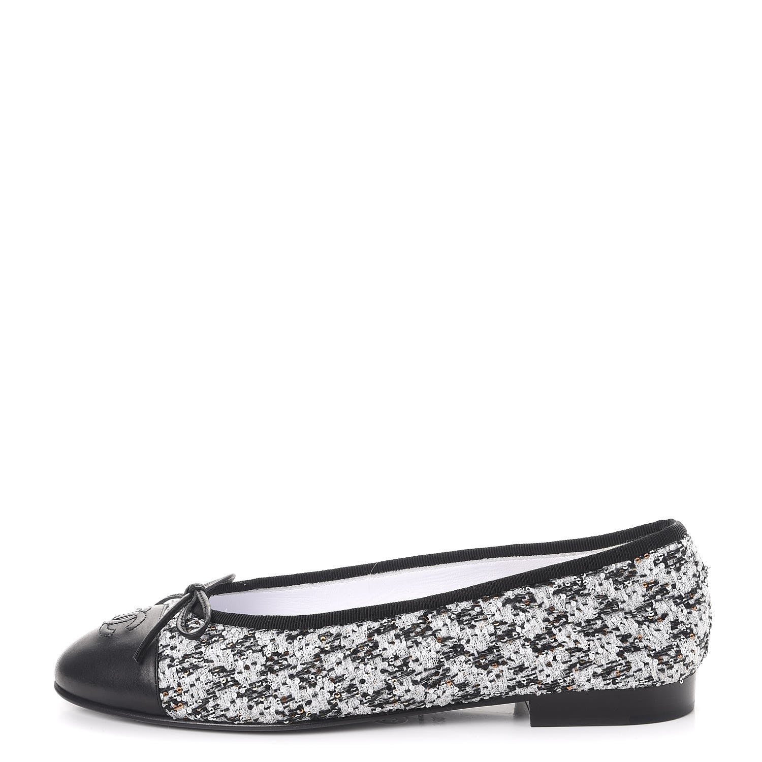 Chanel Tweed Sequin Cap Toe Ballerina Flats 38.5 Black Blue 1 of 11