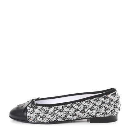 Chanel Tweed Sequin Cap Toe Ballerina Flats 38.5 Black Blue 1 of 11