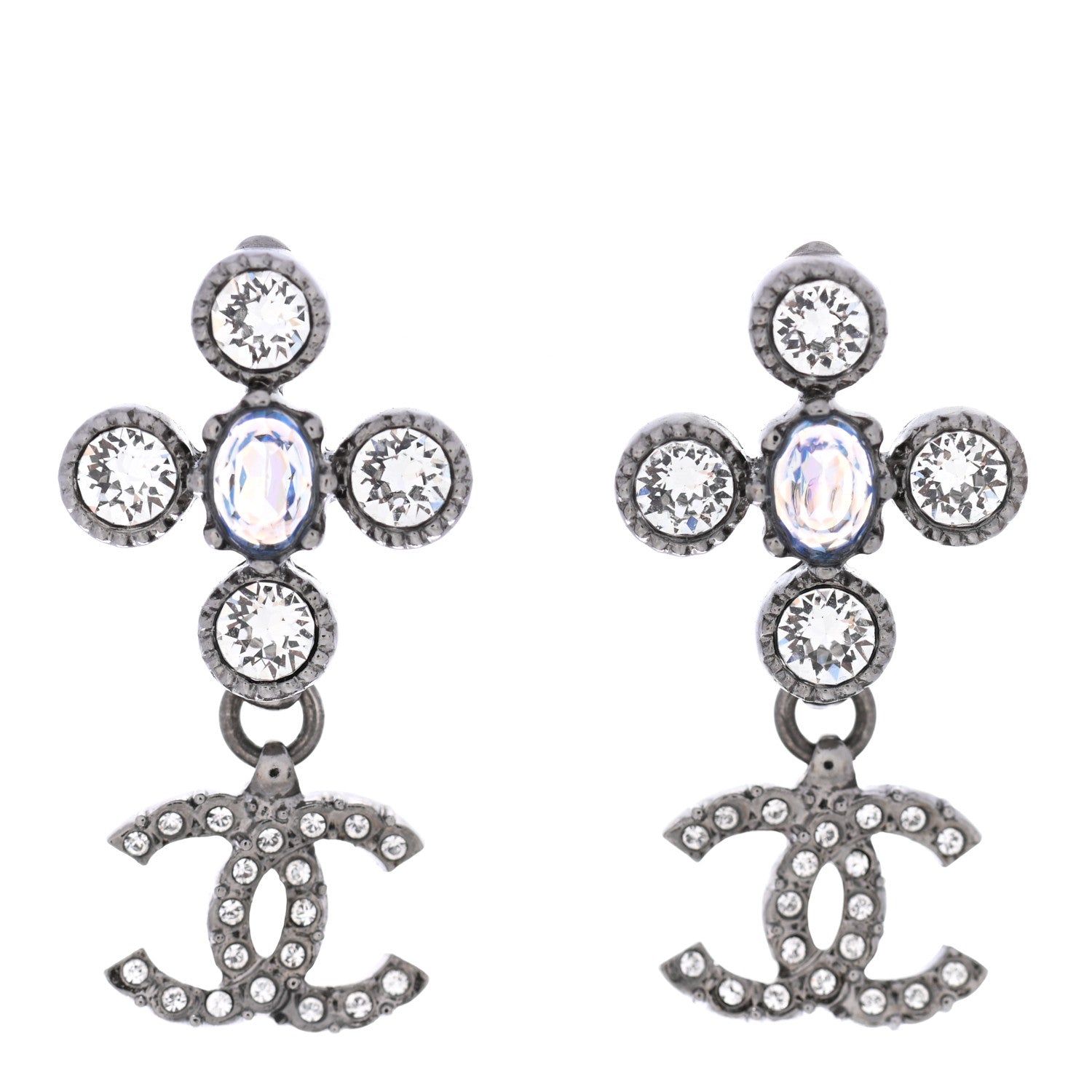 Chanel Ruthenium Crystal CC Drop Earrings 1 of 4
