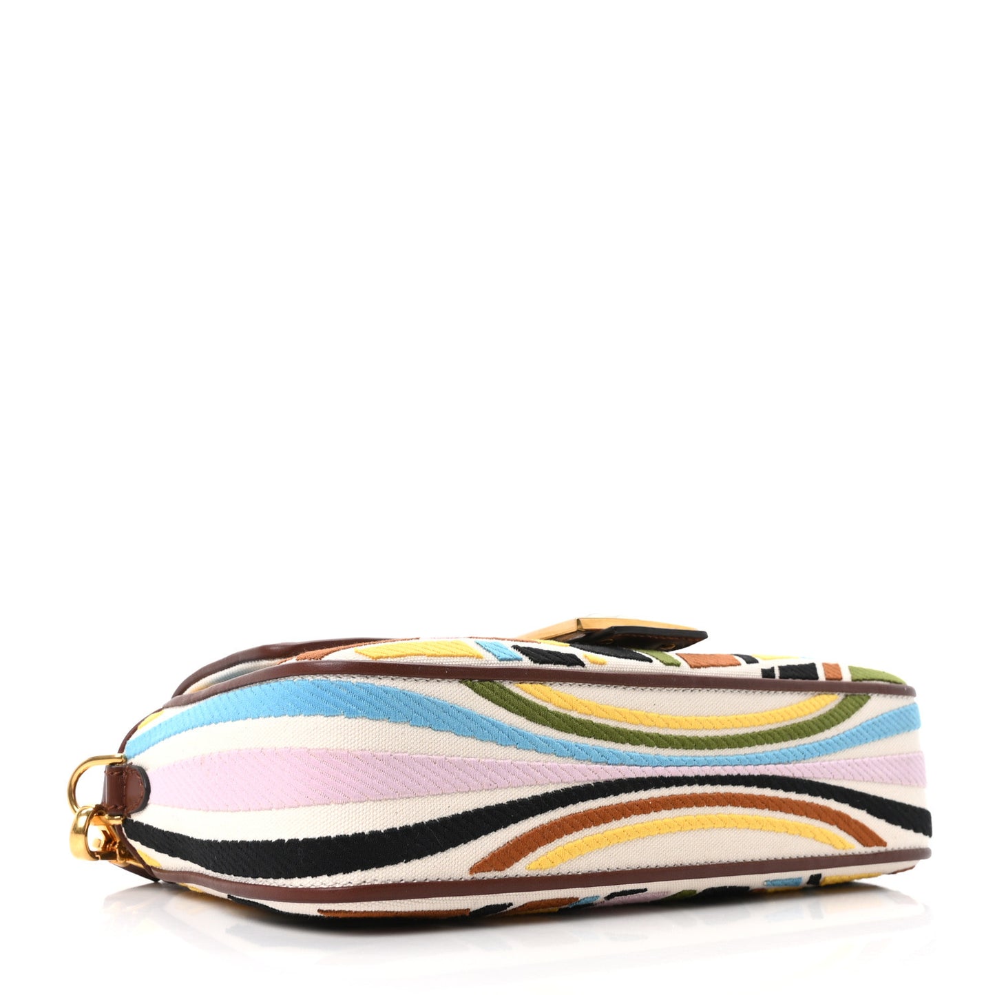 X SARA COLEMAN Canvas Vitello King Seta FF Fish Eye Embroidered Baguette Grezzo Multicolor Ghianda