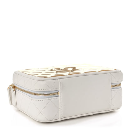 Chanel Lambskin Quilted Golden Plate Vanity Case White Gold 4 of 9