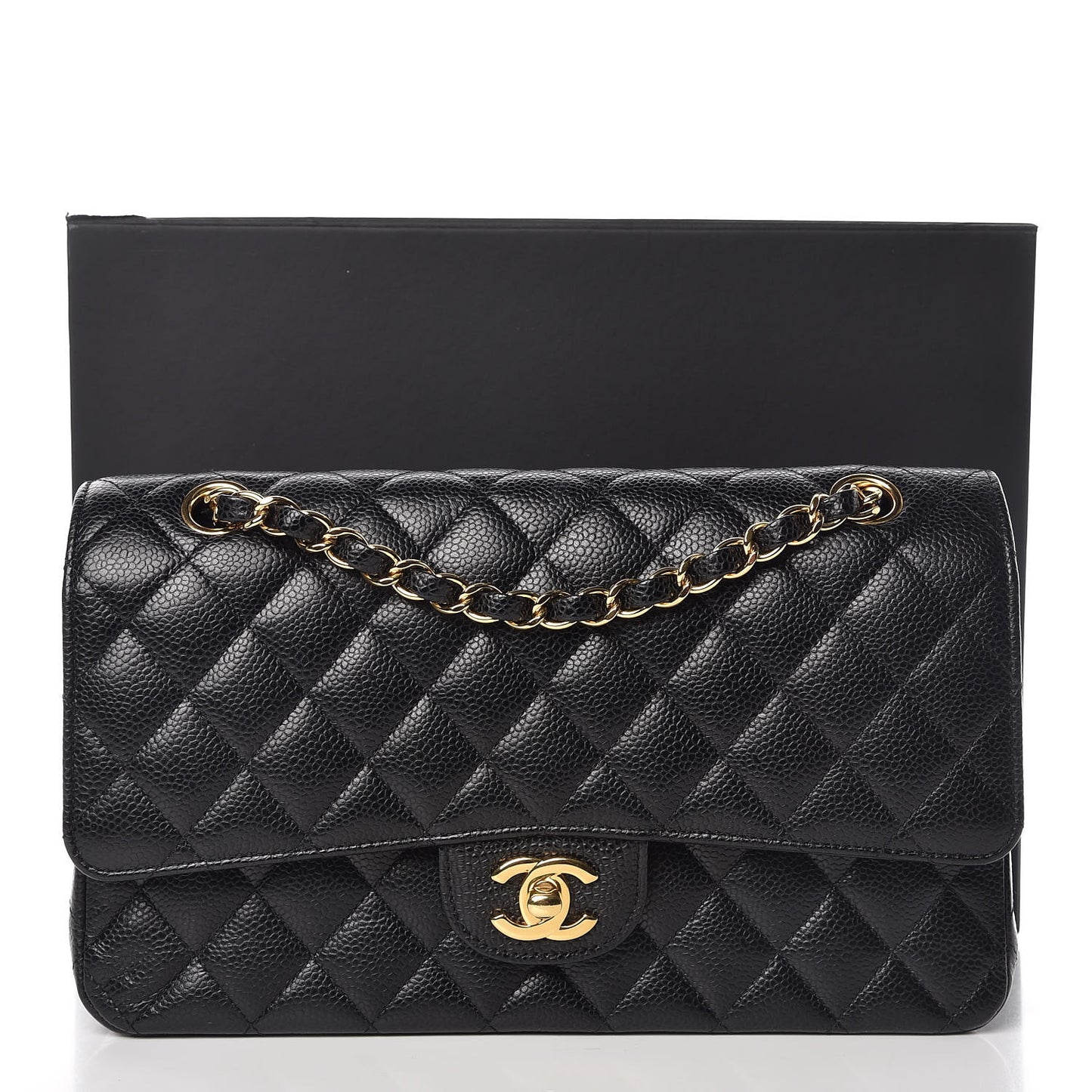 Caviar Quilted Medium Double Flap Black