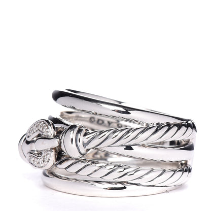 David Yurman Sterling Silver Diamond 14mm Crossover Cable Buckle Ring 54 7 3 of 5