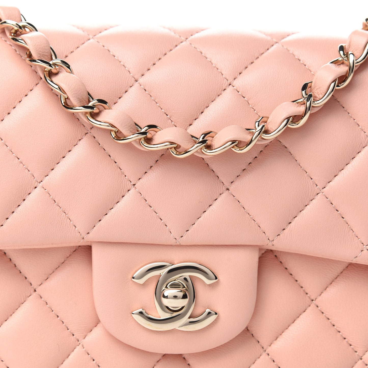 Lambskin Quilted Mini Rectangular Flap Light Pink