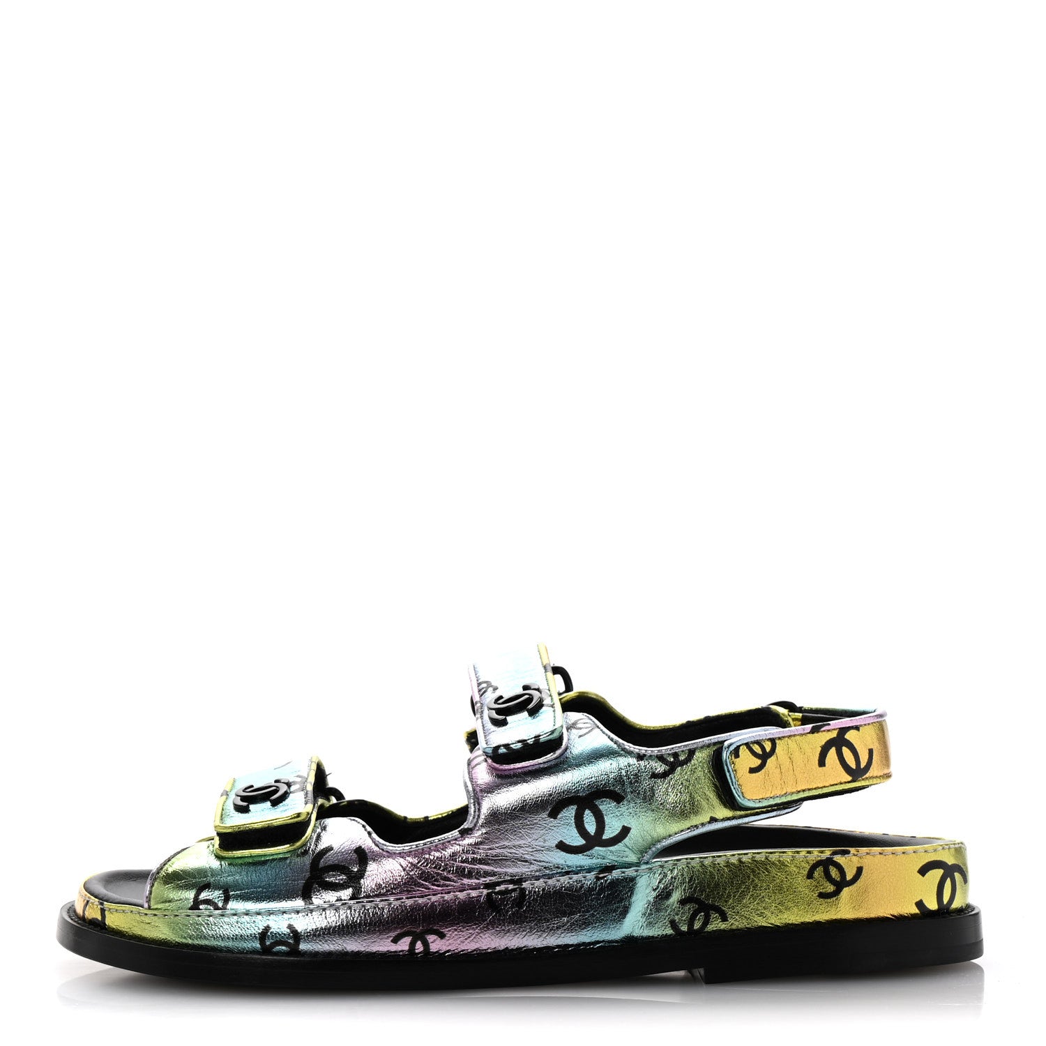 Chanel Laminated Lambskin Printed CC Dad Sandals 38 Multicolor Black 1 of 11