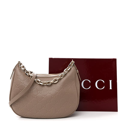 Gucci GG Grainy Calfskin Emblem Large Half Moon Shoulder Bag Taupe 11 of 11