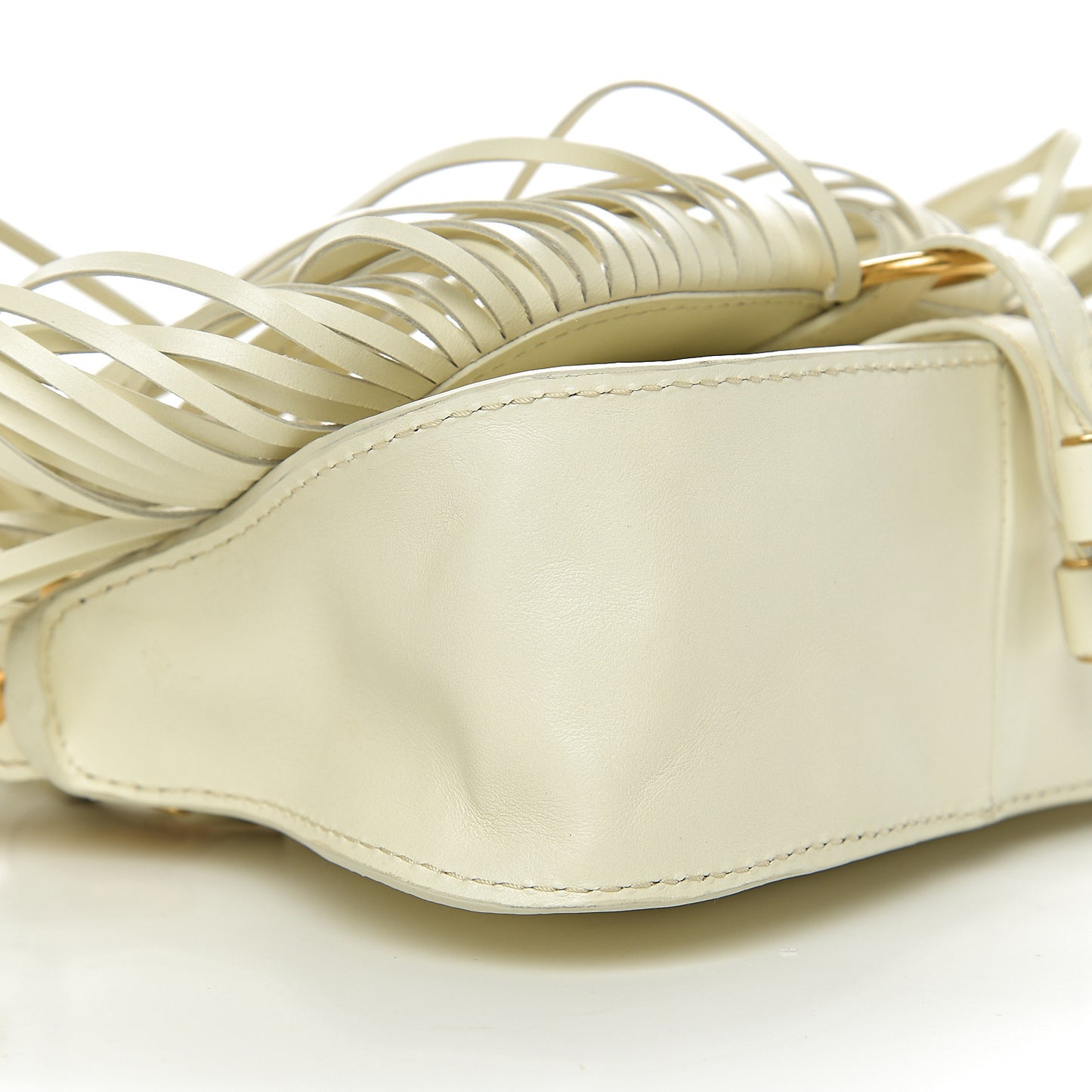 Shiny Small Grain Calfskin Mini Marcie Multi Fringe Satchel Natural White