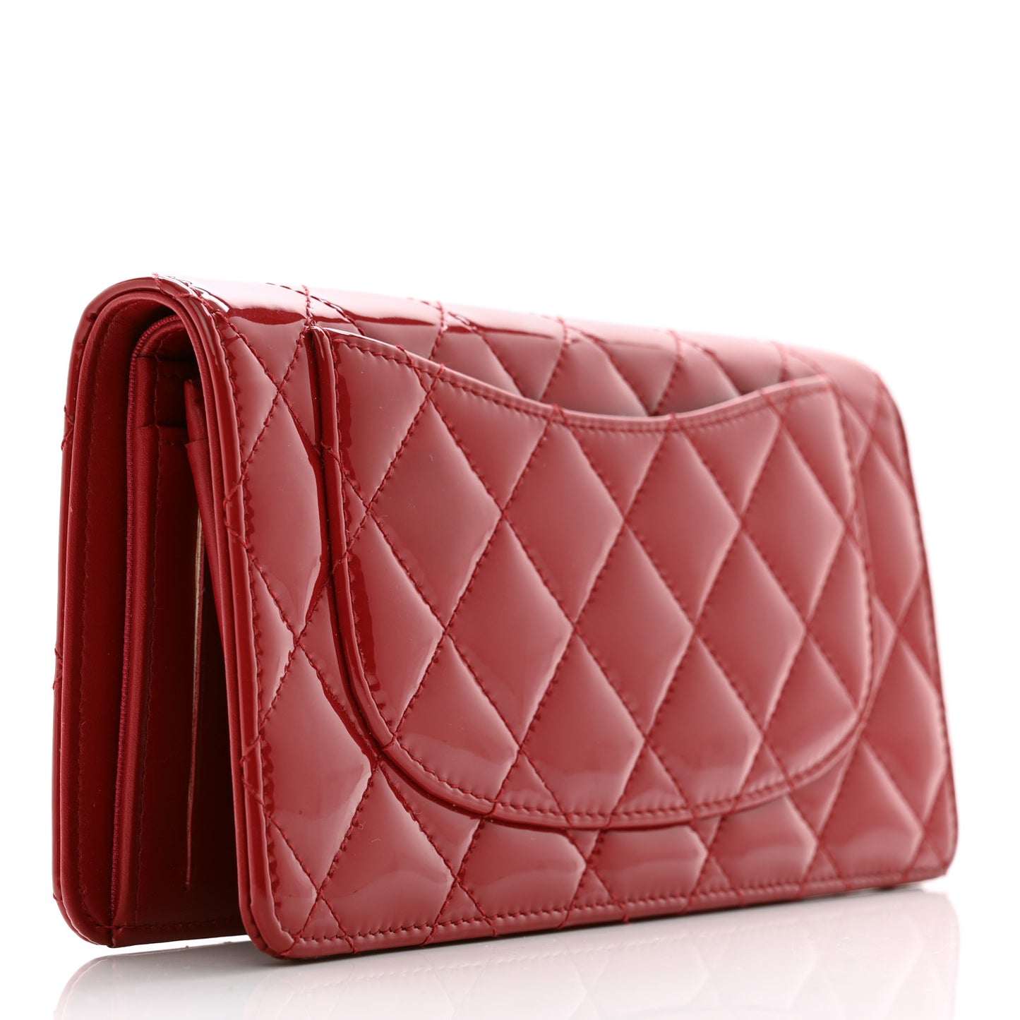 Patent Calfskin Quilted Yen Wallet Red