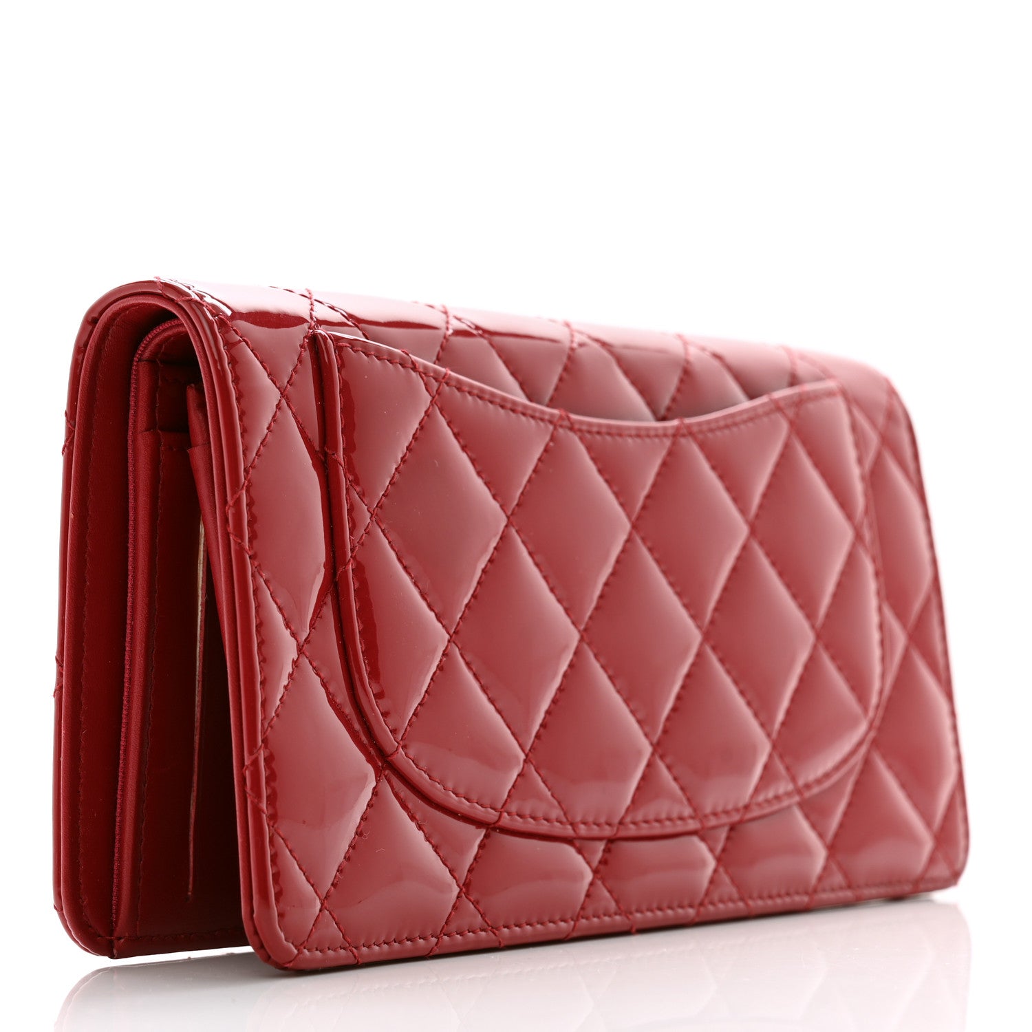 Chanel Patent Calfskin Quilted Yen Wallet Red 3 of 9