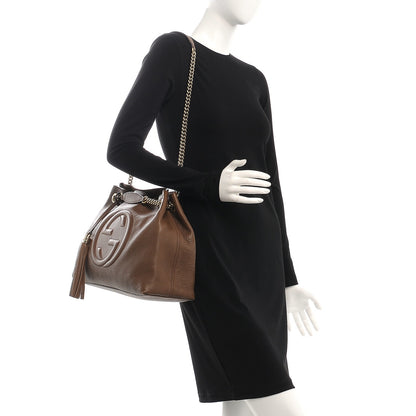 Gucci Pebbled Calfskin Medium Soho Chain Shoulder Bag Maple Brown 2 of 8