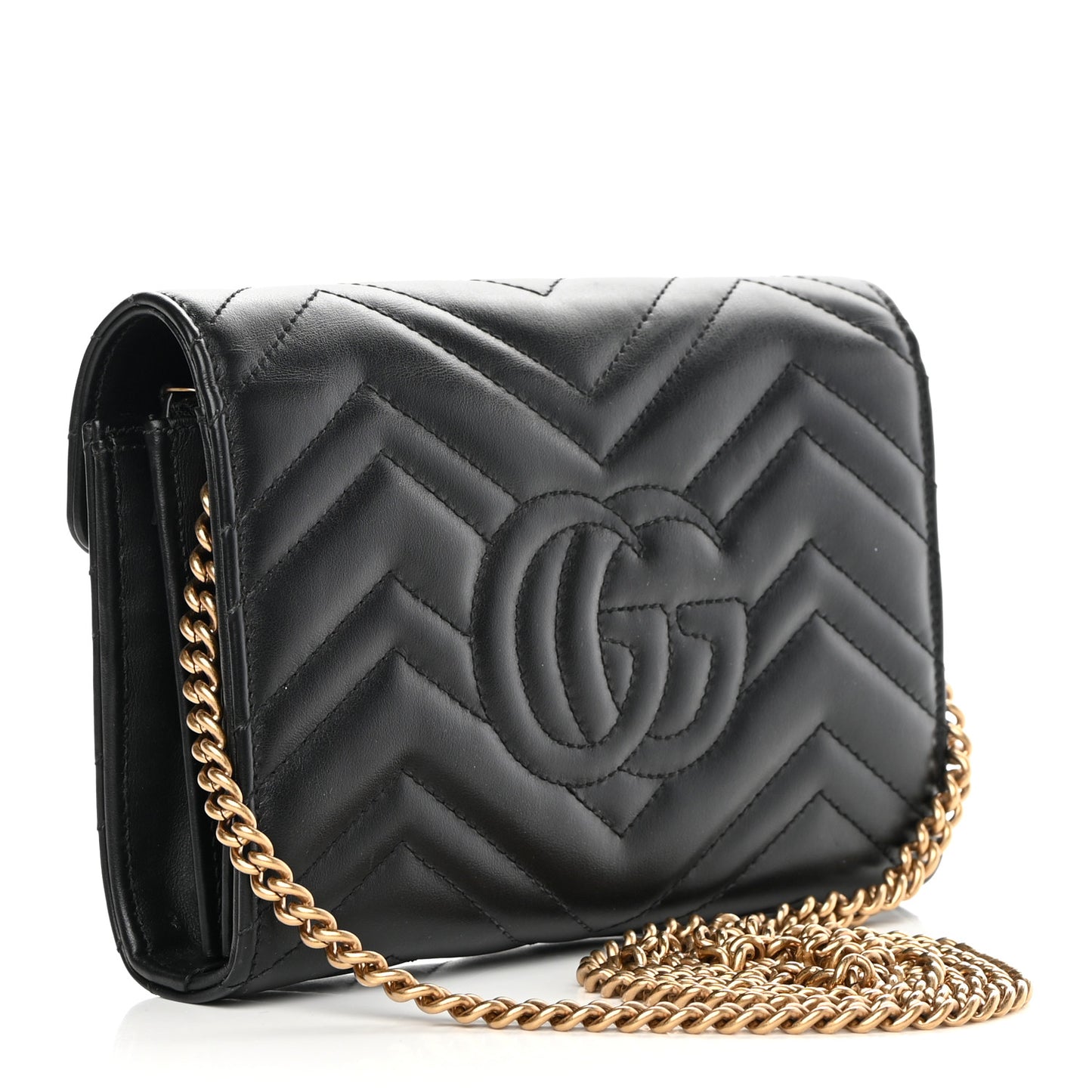 Calfskin Matelasse GG Marmont Chain Wallet Black