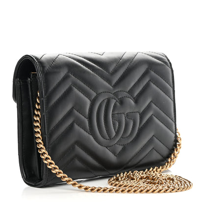 Gucci Calfskin Matelasse GG Marmont Chain Wallet Black 3 of 14