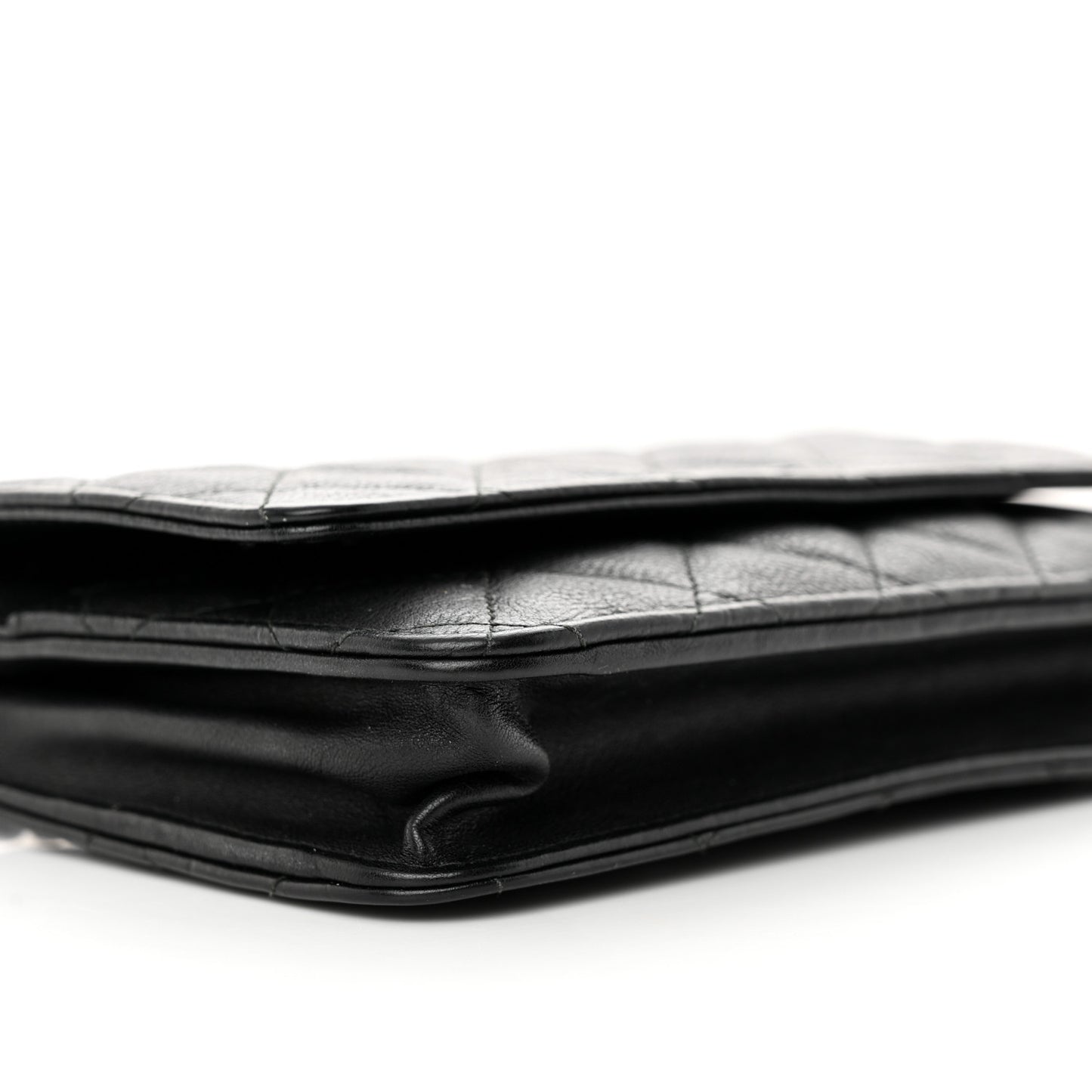 Crumpled Calfskin Quilted Wallet On Chain WOC So Black