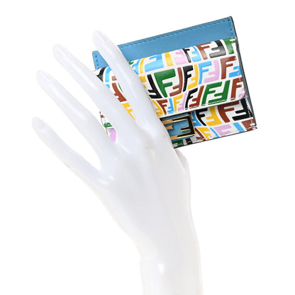 Fendi X SARAH COLEMAN Vitello Liberty Ceylon Micro FF Fish Eye Embossed Fold Over Card Holder Wallet Multicolor Cyber Blue 2 of 10
