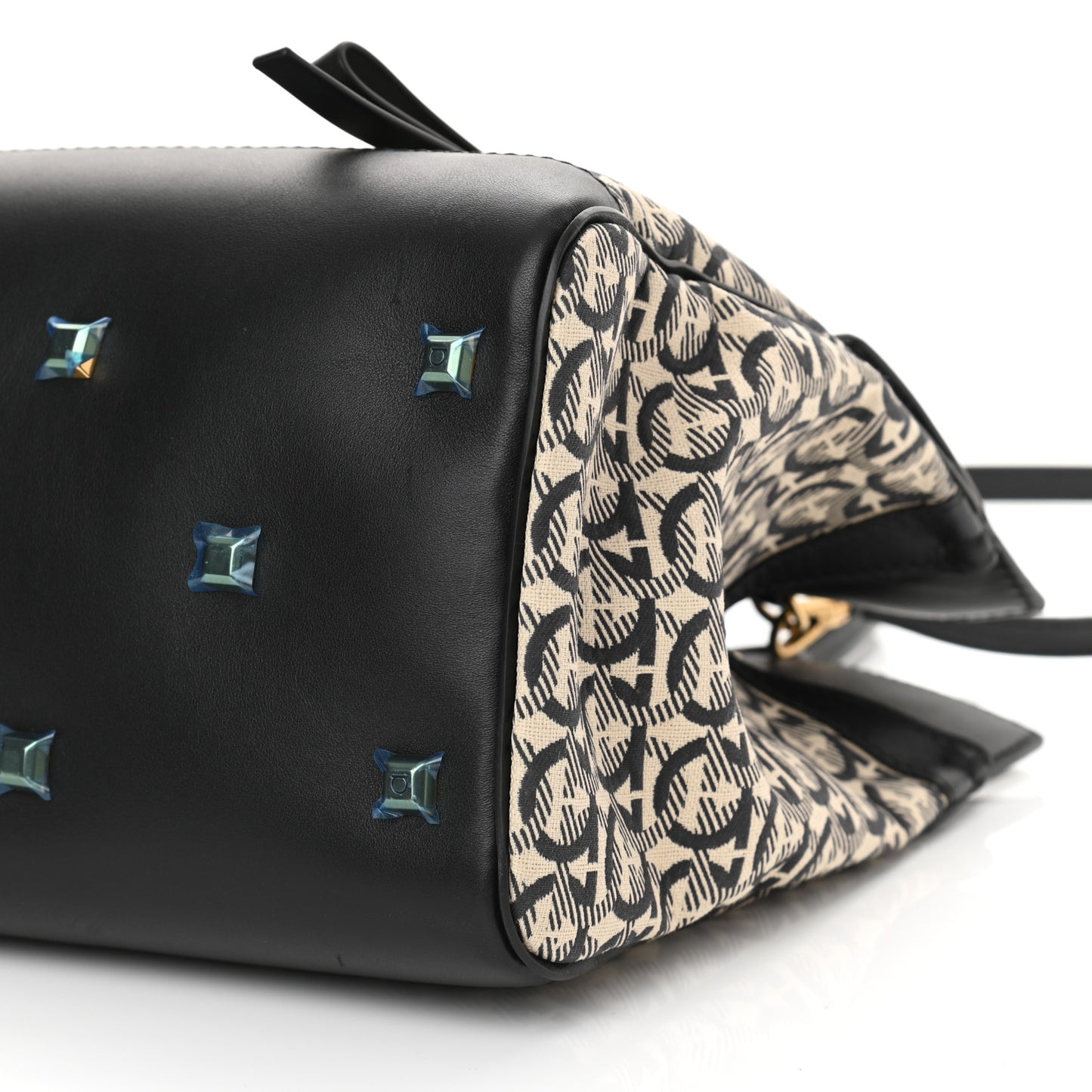 Canvas Calfskin Gancini The Studio Bag Black Beige