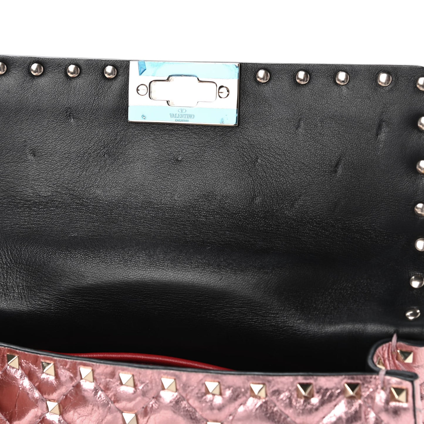 Metallic Wrinkled Lambskin Small Rockstud Spike Shoulder Bag Lipstick