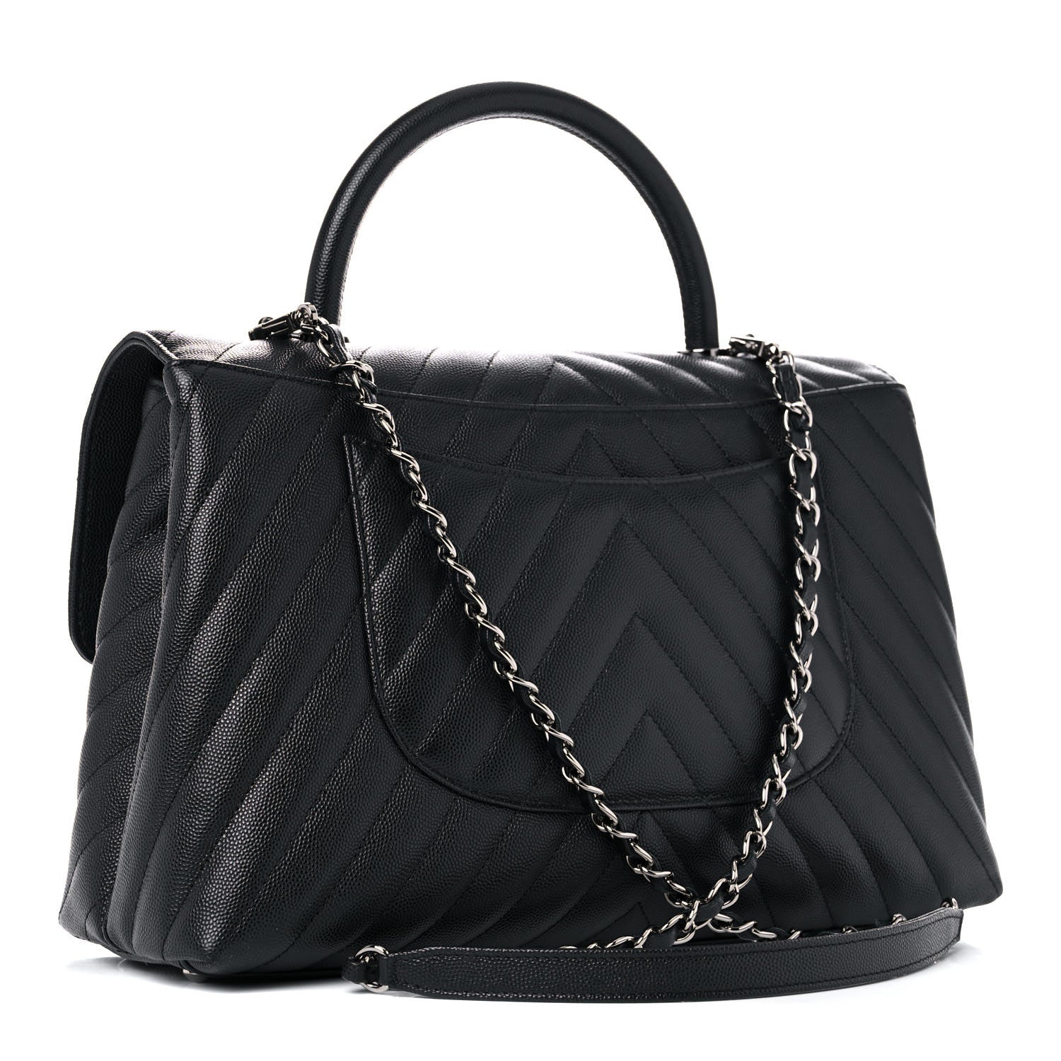 Chanel Caviar Chevron Quilted Medium Coco Handle Flap Black 3 of 11
