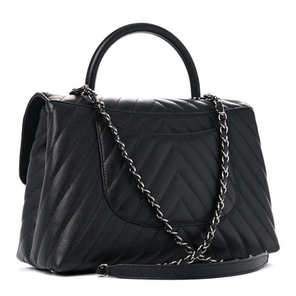 Chanel Caviar Chevron Quilted Medium Coco Handle Flap Black 3 of 11