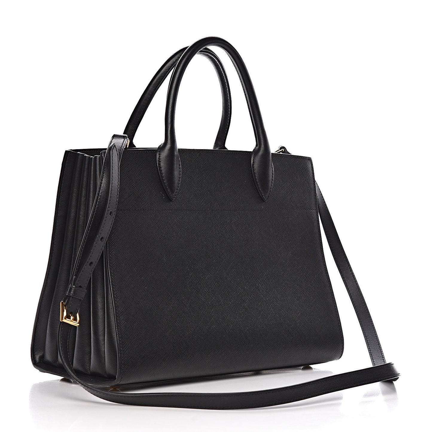 Saffiano City Calfskin Medium Bibliothèque Top Handle Black