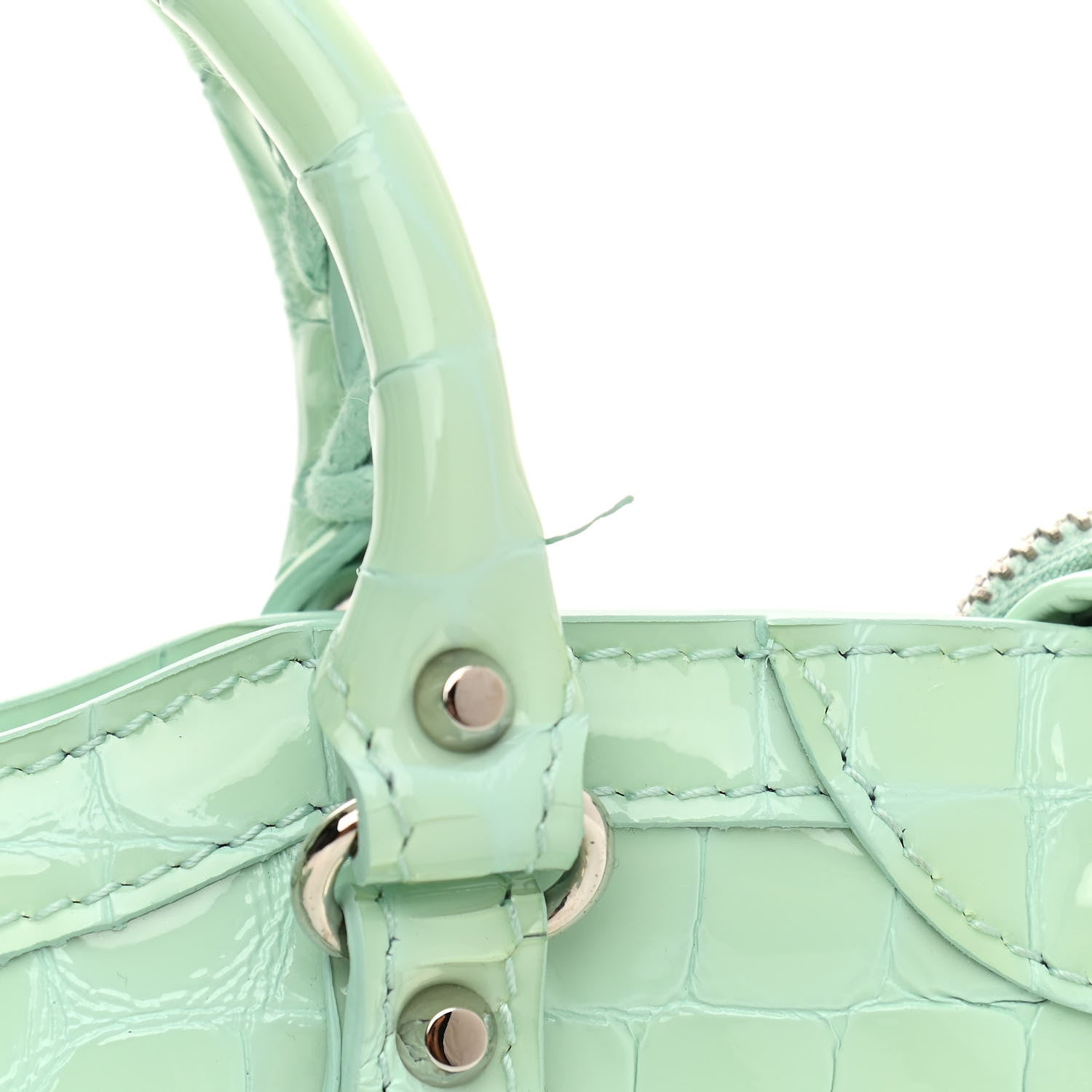 Balenciaga Patent Crocodile Embossed Classic Silver Hardware Nano City Light Green 13 of 15
