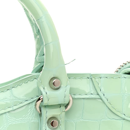 Balenciaga Patent Crocodile Embossed Classic Silver Hardware Nano City Light Green 13 of 15