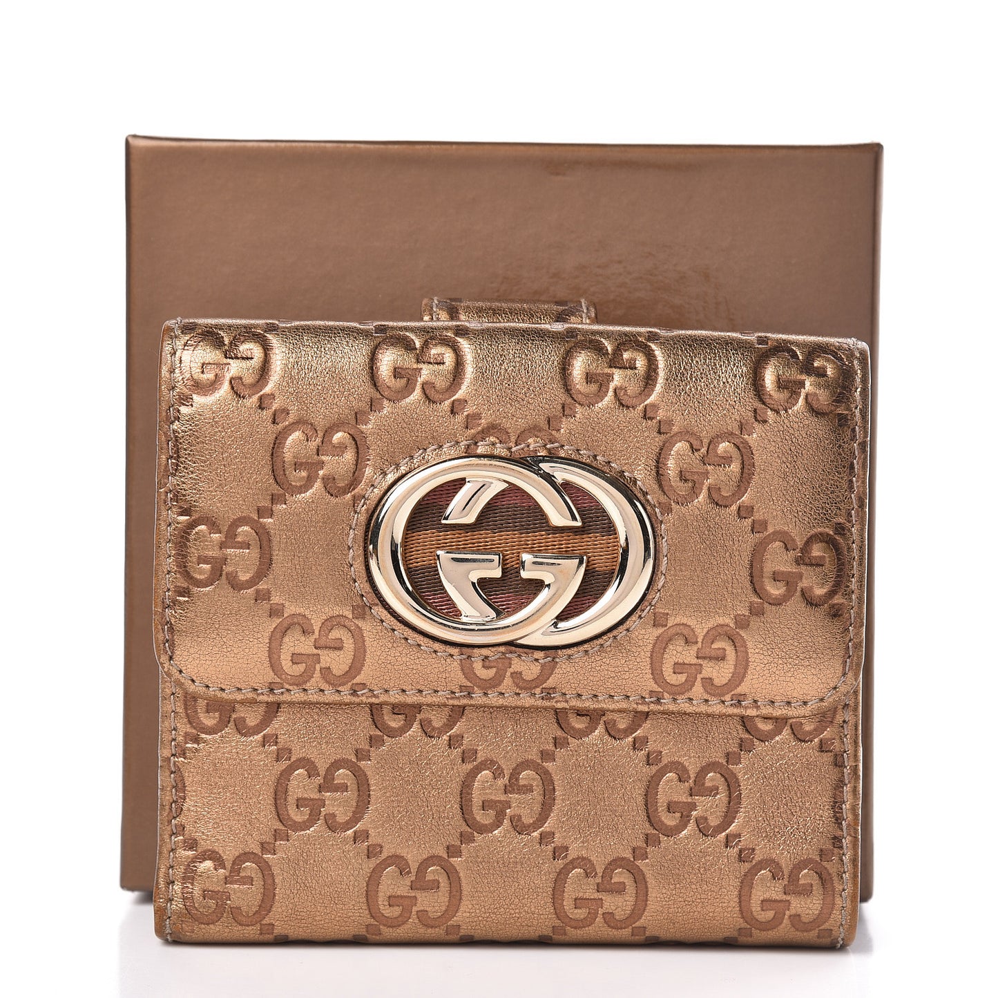 Metallic Guccissima Interlocking G French Flap Wallet Bronze