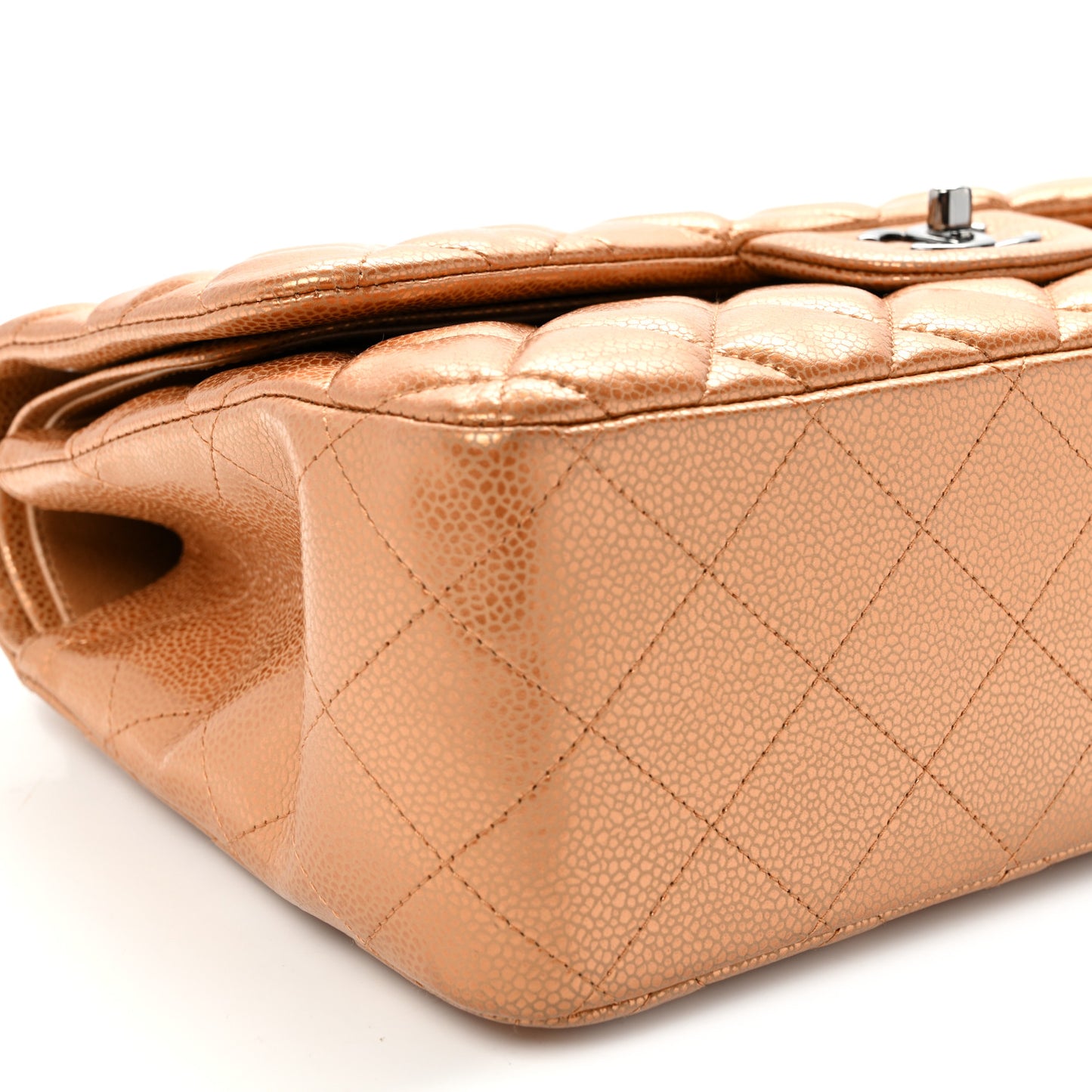 Metallic Caviar Quilted Jumbo Double Flap Copper