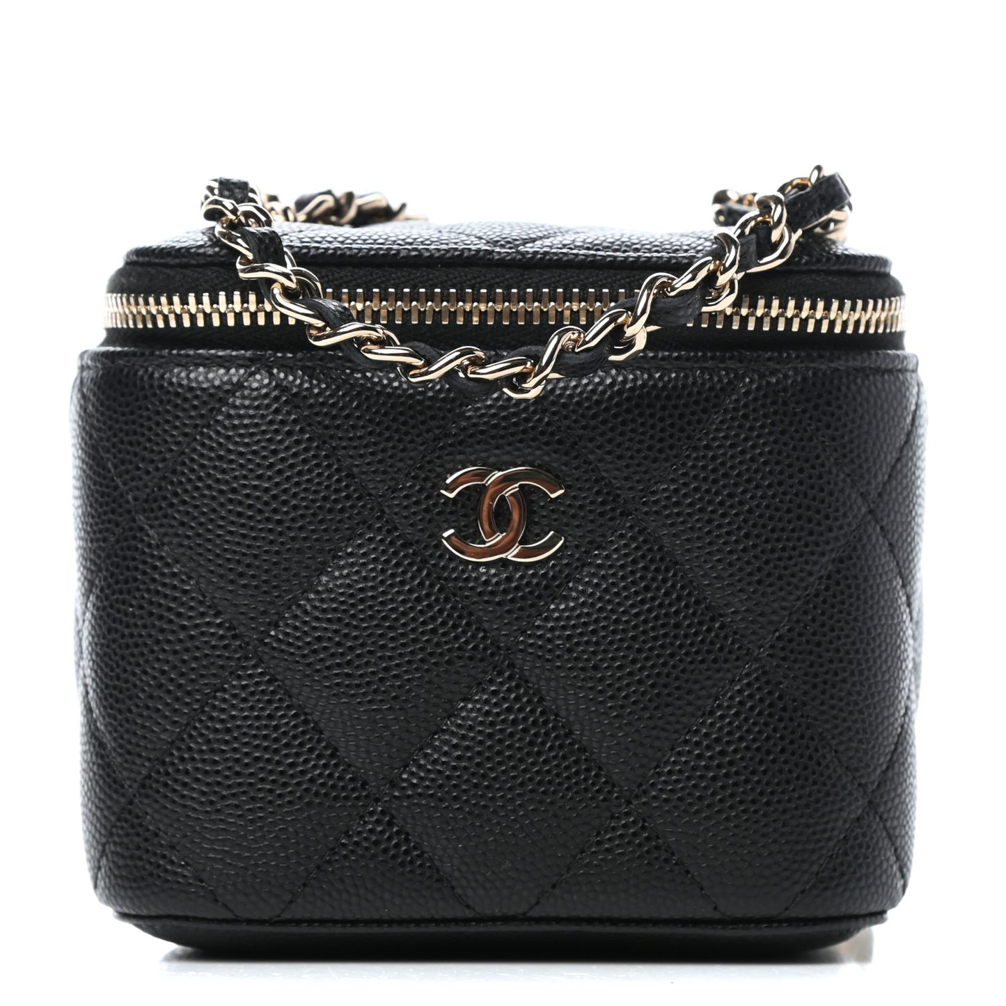 Caviar Quilted Mini Vanity Case With Chain Black