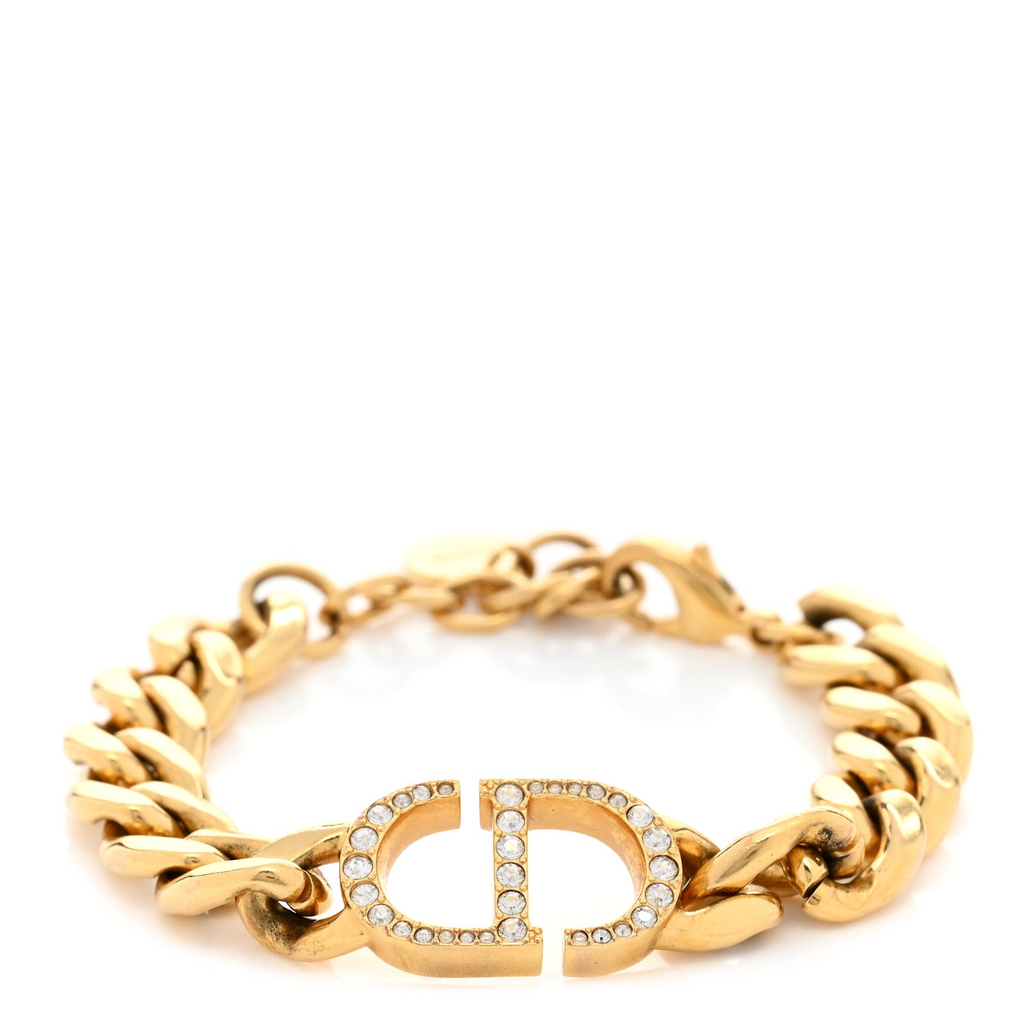 Christian Dior Metal Crystal CD Chain Bracelet Gold 1 of 5