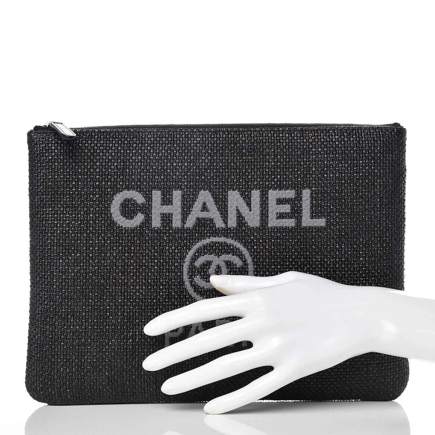 Chanel Woven Straw Small Deauville Pouch Black 2 of 10