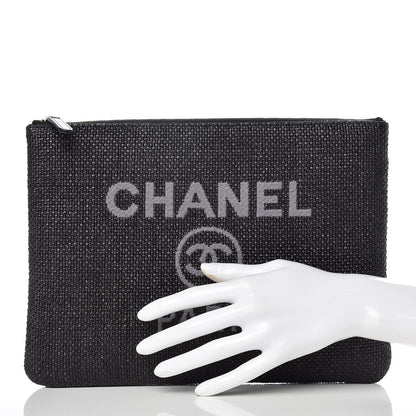 Chanel Woven Straw Small Deauville Pouch Black 2 of 10